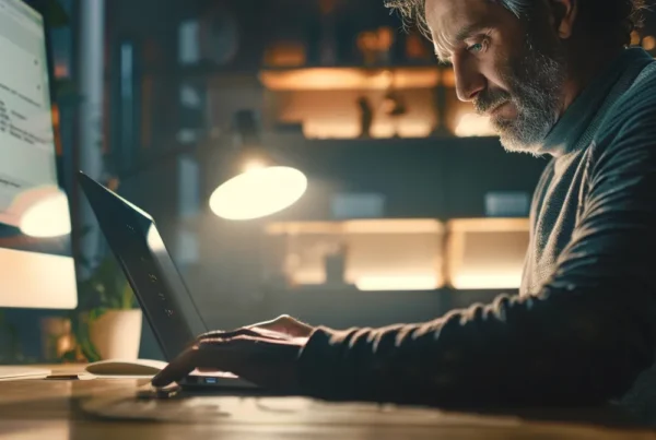 a person using a computer to set up email optimization strategies.